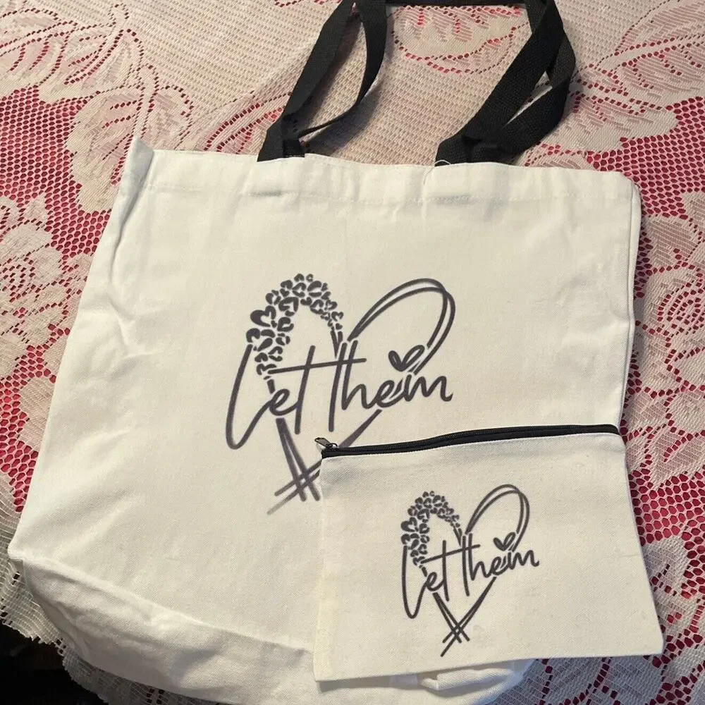 Canvas Tote Bag Shopping Open Top Shoulder Bag 15” Small Bag “Let Them”
